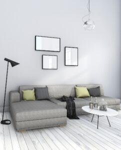 3d rendering nice minimal white living room with furniture
