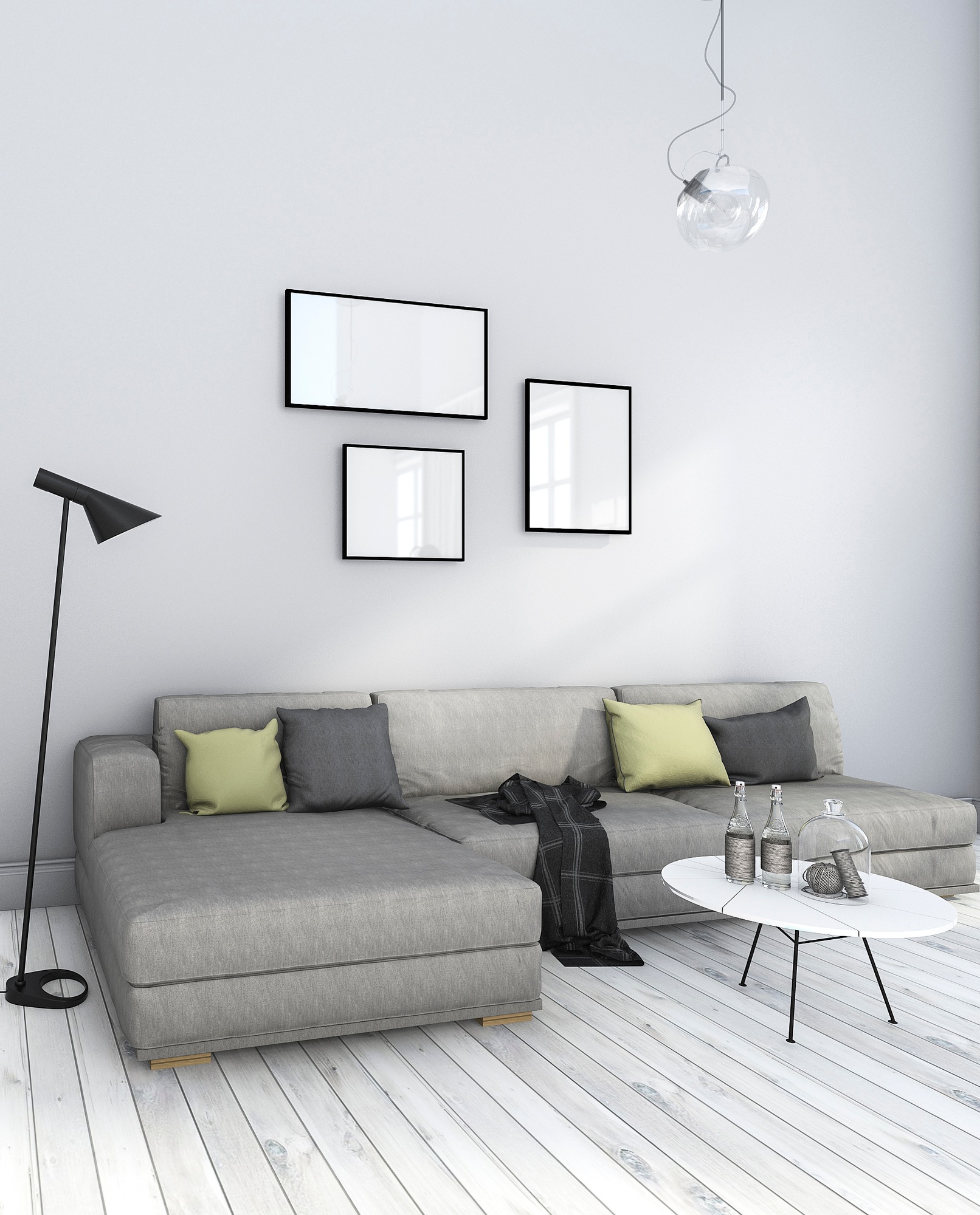 3d rendering nice minimal white living room with furniture